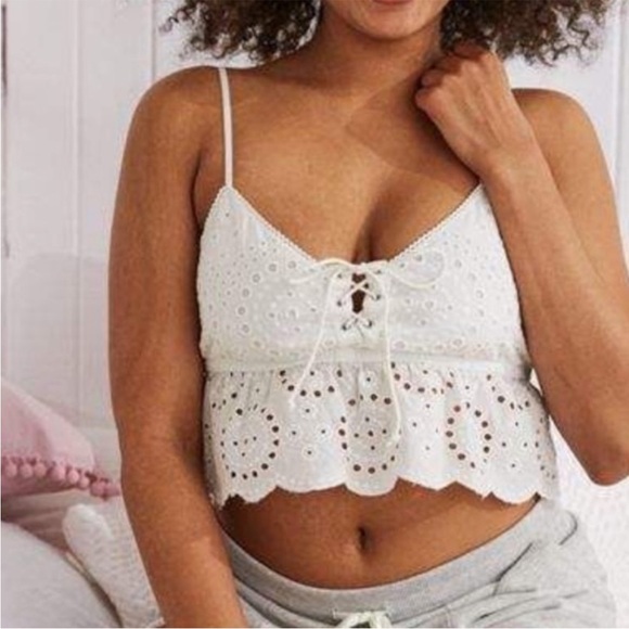 Aerie White Lace Up Eyelet Crop Cami Top - Picture 5 of 7